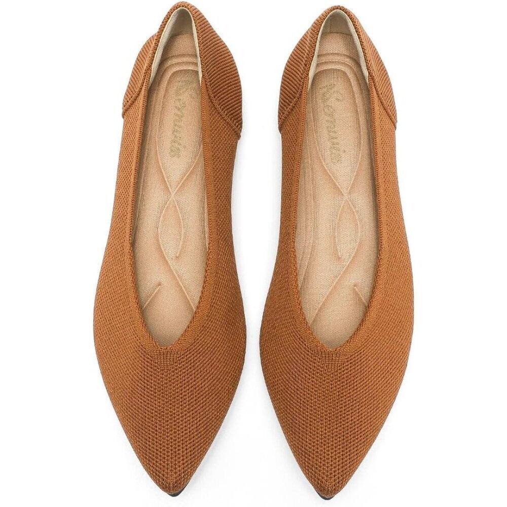 Semwiss Women's Brown Ballet Pointed Toe Flats Comfortable Casual Dressy Shoes